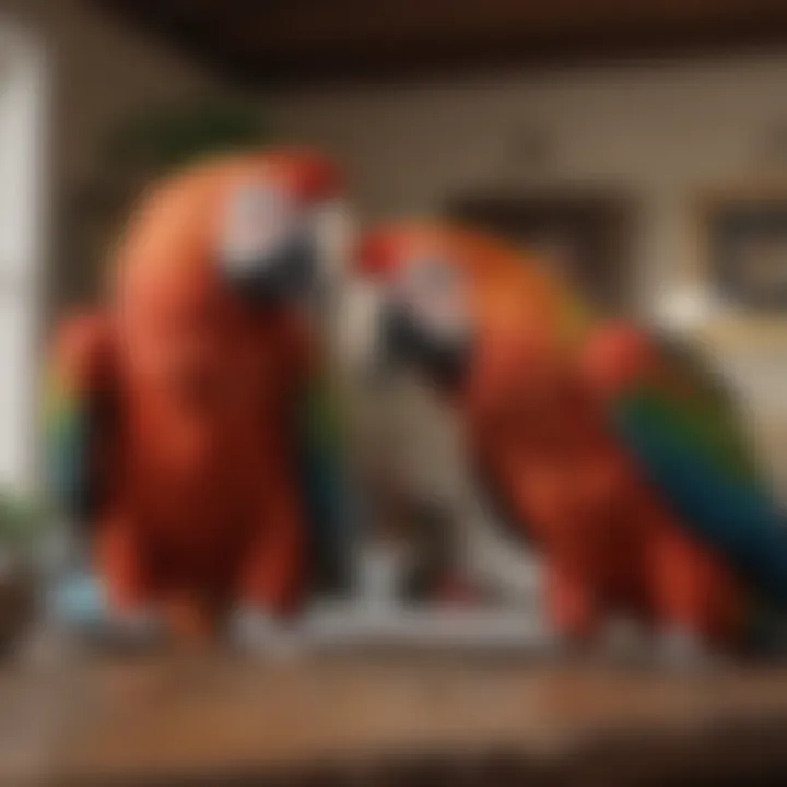 A macaw being cared for in a domestic setting