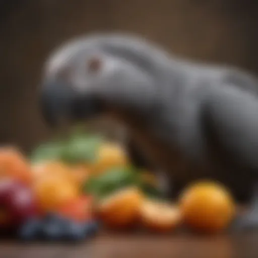 Vibrant assortment of fruits and vegetables rich in vitamins for African grey parrots