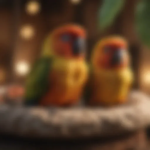 A cozy conure bird bed with soft bedding materials