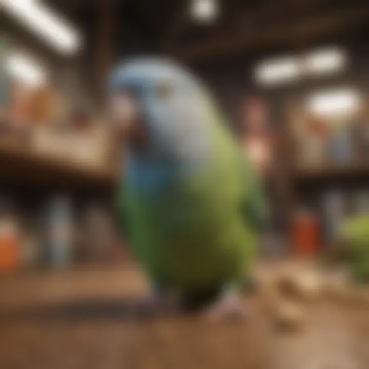 Pet store aisle filled with bird supplies