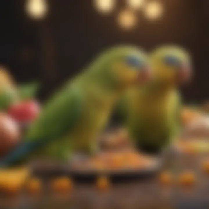 A variety of nutritious parakeet food options displayed