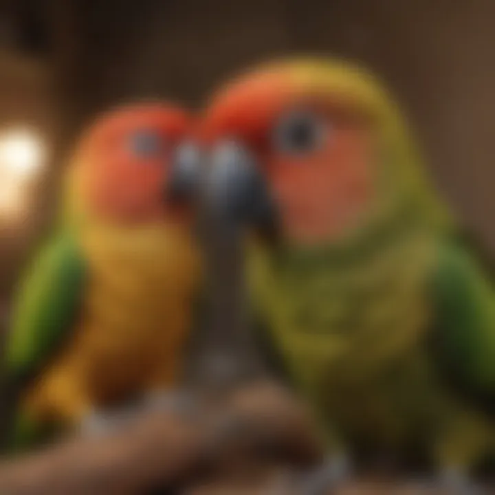 A conure interacting with its owner, demonstrating social behavior