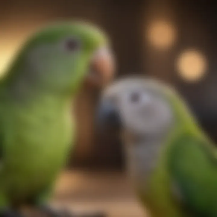 Quaker parrot interacting with its owner