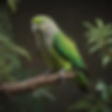 A vibrant Quaker parrot perched on a branch