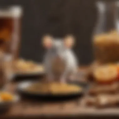 Balanced Meal for Pet Mice A balanced meal prepared for pet mice, illustrating a mix of various food types.