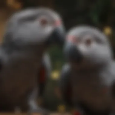 An African Grey Parrot engaged in playful activities, demonstrating its intelligence and curiosity.