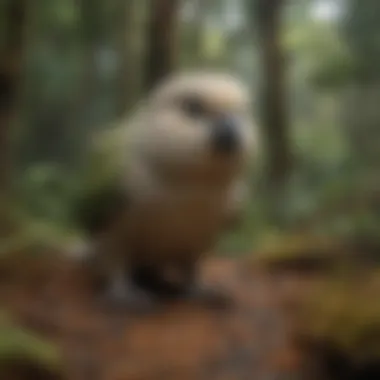 Kakapo's Native Ecosystem A serene landscape illustrating the kakapo's native ecosystem
