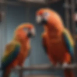 Colorful acrylic parrot toys hanging in a cage