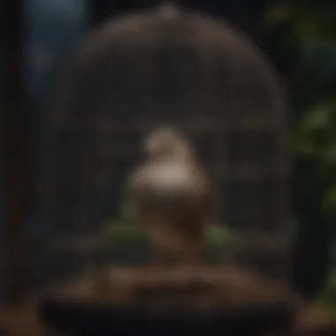 Bird cage covered with a protective cover during night time