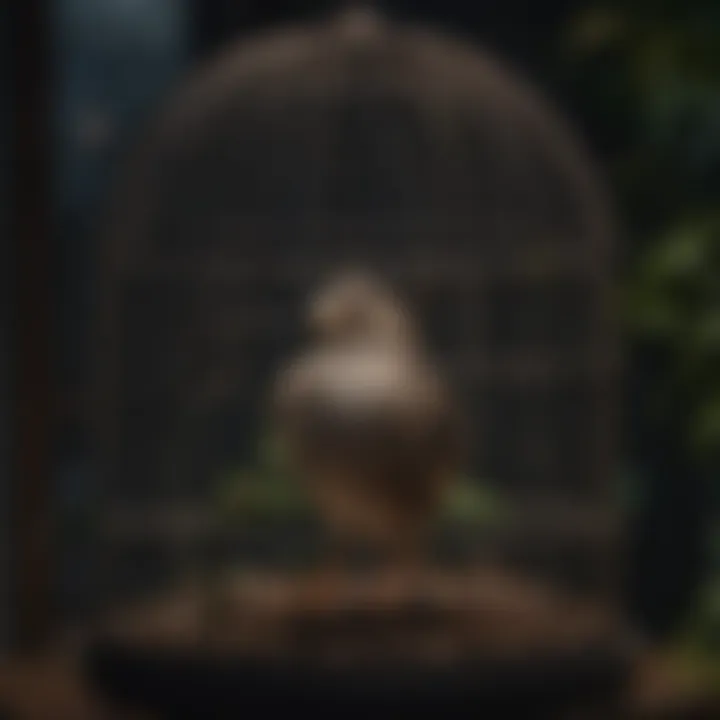 Bird cage covered with a protective cover during night time