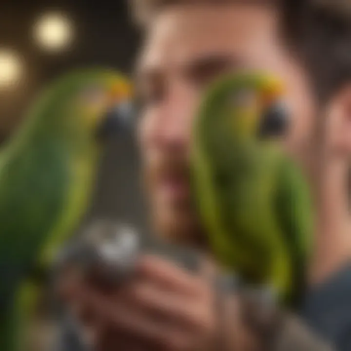 An Amazon parrot interacting with its owner