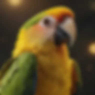 Stunning close-up of an Amazon Yellow Nape parrot showcasing its vibrant plumage and unique yellow neck.