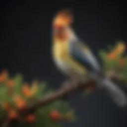A vibrant cockatiel perched on a branch, showcasing its colorful feathers.