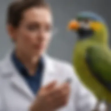 Professional Avian Care and Vitamin D Recommendations An avian vet conducting a health check on a bird, emphasizing professional care advice.