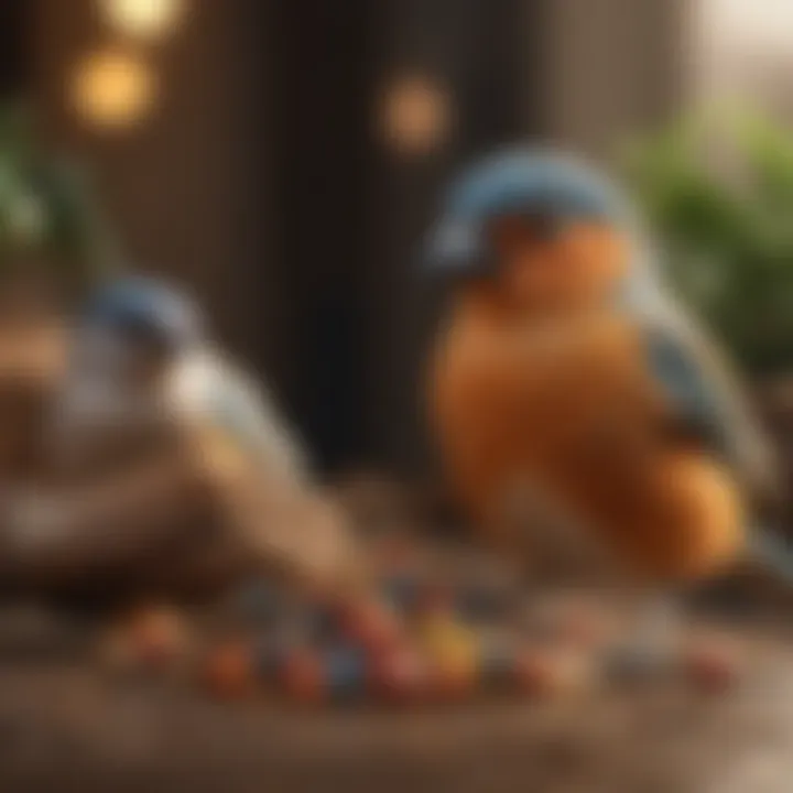 A colorful array of bird food and supplements