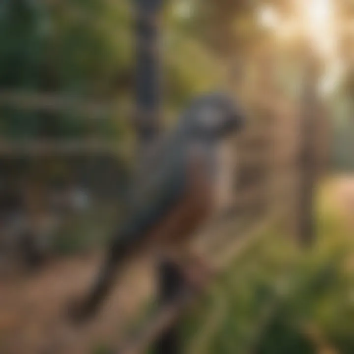 A variety of aviary wire fencing materials displayed in a natural setting