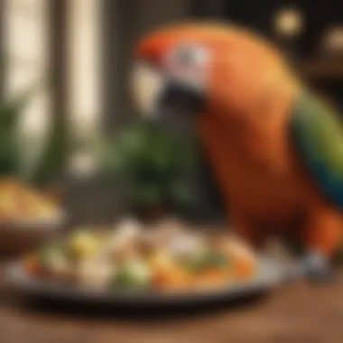 Balanced Meal for Parrots A well-balanced meal prepared for parrots, showcasing various calcium-rich ingredients.