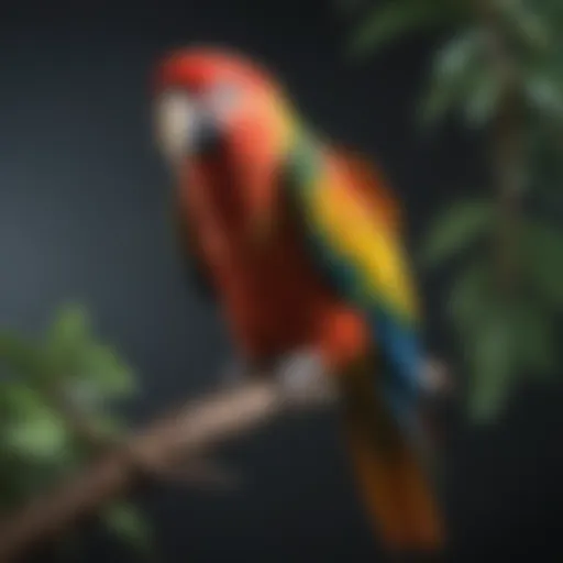 A vibrant parrot perched on a branch, showcasing its colorful feathers.