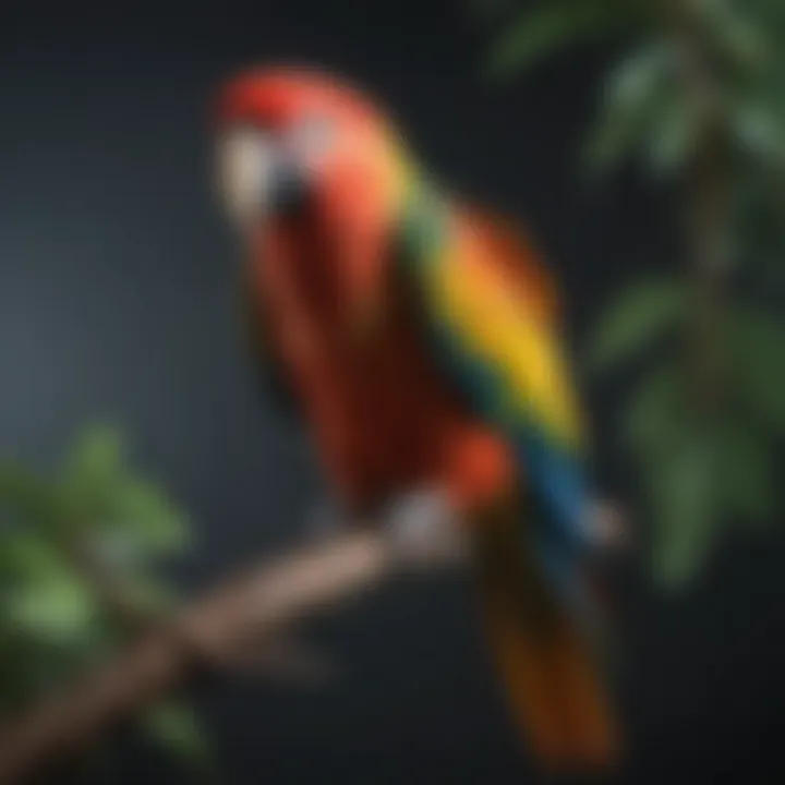 A vibrant parrot perched on a branch, showcasing its colorful feathers.