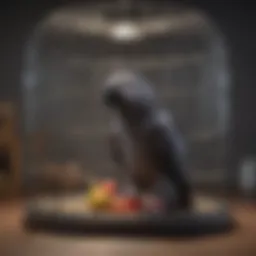 Spacious cage designed for African Grey parrots with multiple perches and toys
