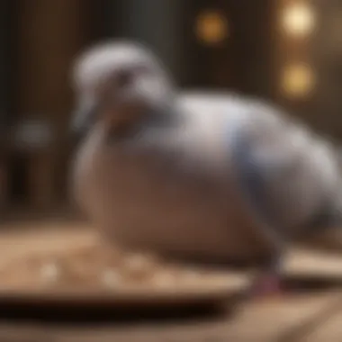 Close-up of a dove enjoying nutritious feed