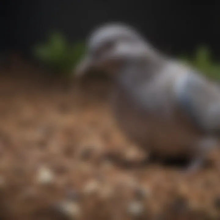 Doves feeding on a variety of seeds