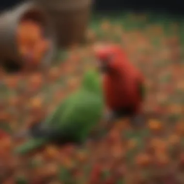 Variety of Pellets for Eclectus Parrots A variety of high-quality pellets designed specifically for Eclectus parrots displayed in a colorful arrangement.