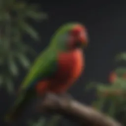 A vibrant Eclectus parrot perched on a branch, showcasing its colorful plumage.