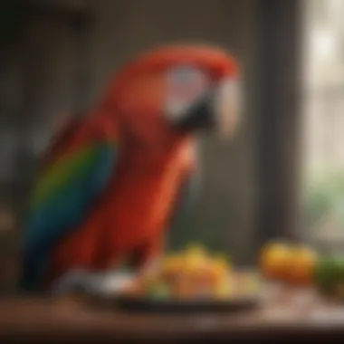 Healthy macaw enjoying a meal