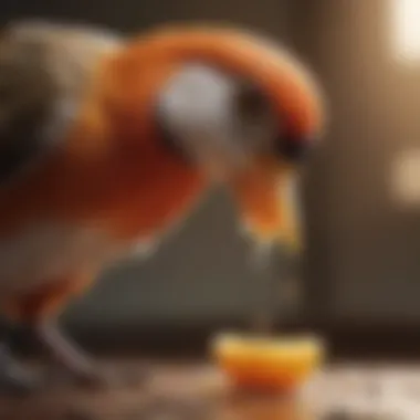 Bird Taking Probiotics Close-up of a bird enjoying a probiotic supplement.