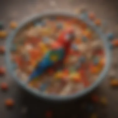 Colorful Seed Selection for Parrots A vibrant assortment of parrot seeds in a bowl, showcasing variety and color.