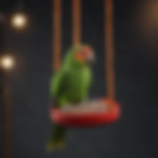 Colorful perches and swings designed for Green Cheek Conures