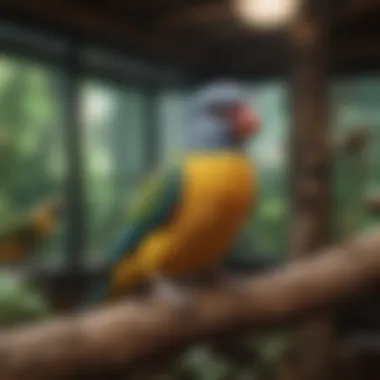 Harmonious Aviary of Pet Birds A cozy aviary filled with various pet birds living harmoniously