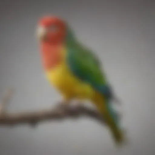 A vibrant parakeet perched on a branch displaying its colorful feathers