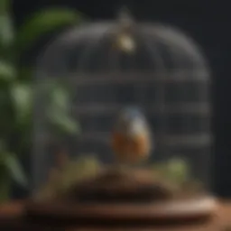 A spacious and well-designed cage for small birds with natural wood perches.