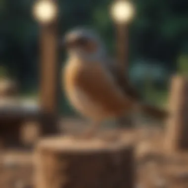 Close-up of materials used in bird playground construction