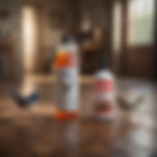 A collection of bird-safe floor cleaning products arranged on a wooden surface.