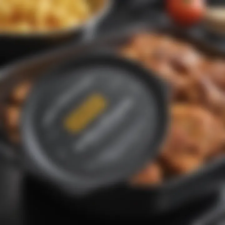 Close-up of nonstick cookware with a label highlighting safety features.