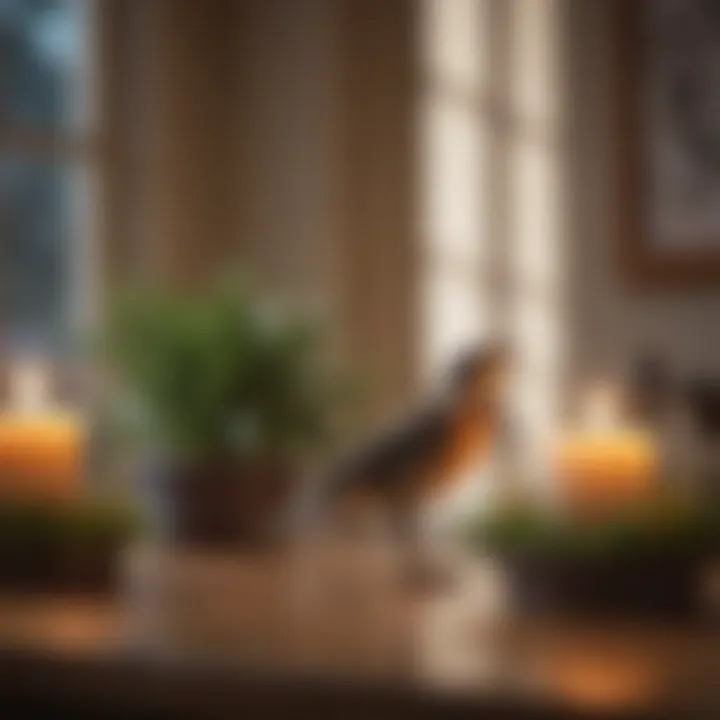 A serene living space featuring bird-safe scented candles