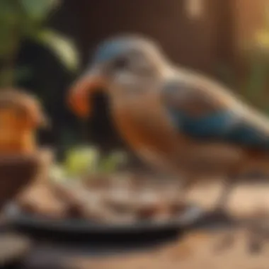 Birds Relishing Their Birdie Bread Treats A variety of birds enjoying birdie bread in a vibrant setting