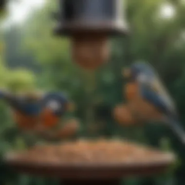 Birds Enjoying Nutritional Food Birds feeding from a bird feeder filled with assorted bird food.
