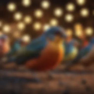 Birds displaying vibrant colors under full spectrum lighting