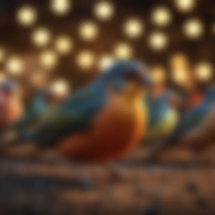 Birds displaying vibrant colors under full spectrum lighting