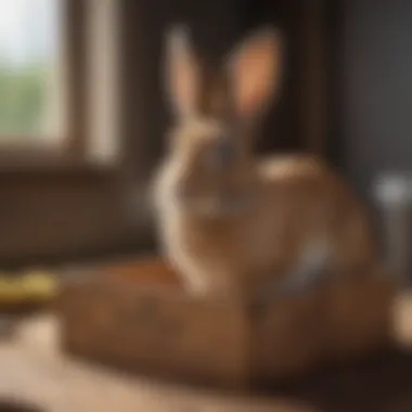 A rabbit exploring its designated box