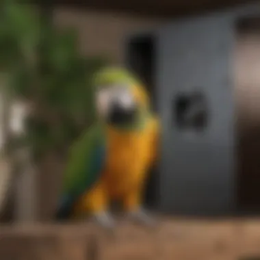 Enhanced Safety Features of Breeding Box Safety features in a parrot breeding box, including secure locks