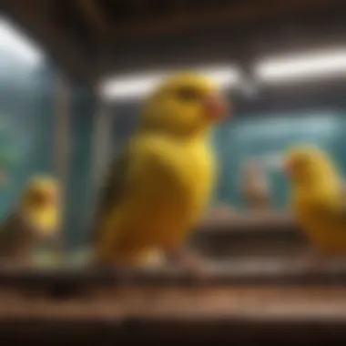 Ideal Breeding Environment A serene aviary environment designed for canary breeding success