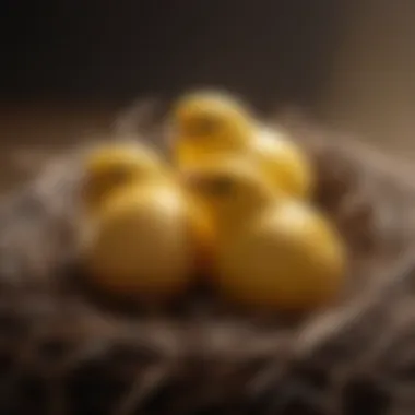 Canary Breeding Cycle A detailed view of canary eggs in a nest, illustrating the breeding cycle