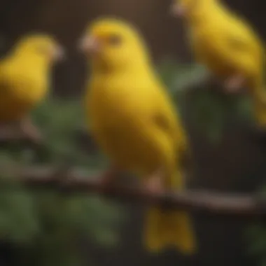 A vibrant canary perched on a branch, showcasing its bright feathers