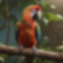 A vibrant parrot perched on a branch at the hospital