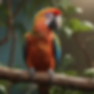 A vibrant parrot perched on a branch at the hospital